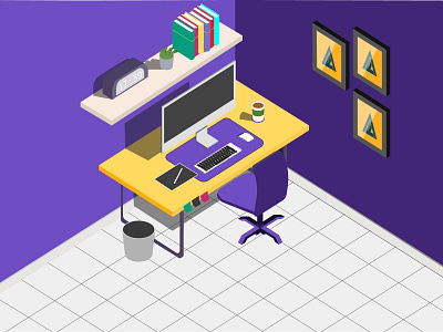 work desk design illustration isometric design vector