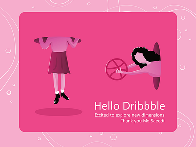 Hello Dribbble! debut dimensions flat girl hello hello dribbble hellodribbble illustration pink space travel teleport time travel vector