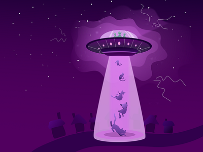 UFO: Universal Feline Officers alien aliens cats digital art flat glow gradient graphics illustration night pink purple space ufo vector