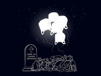 Plastic Ghosts Haunting the Earth Forever black and white cemetery digital art flat glow graphics grave illustration line art vector