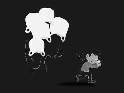 Plastic Ghosts Haunting Us Forever black and white cartoon character digital art drawing environment flat ghost illustration line art monochrome plastic plastic pollution pollution vector