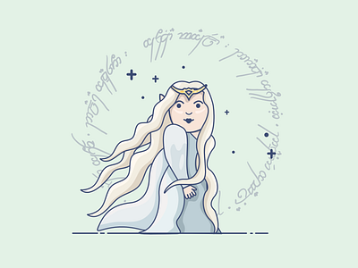 Lord of the Rings: Galadriel blue character character design elf fantasy flat vector goddess green icon icon design illustration lord of the rings lotr magic mystical pastel queen vector art vector graphic vector illustration