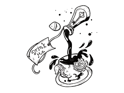 Drink Me - Alice in Wonderland alice in wonderland black and white digital art digital illustration disney drink illustration line art linework liquid potion vector vector graphic wonderland