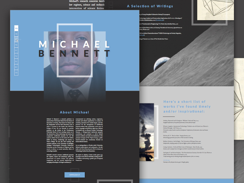 Website Redesign Preview: Michael Bennett side navigation wip periodic table typography redesign nano ui exploded grid grid design website