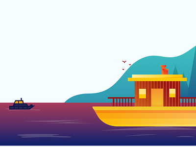 Houseboat accommodation app design gradient houseboat illustration minimal stay travel