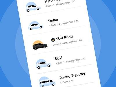 Cab listing illustrations app cab car design dribbble gradient hatchback icon illustration minimal mobile premium sedan suv tempo travel ui vector