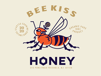 Bee Kiss Honey Packaging design bee brand branding craft cute design honey illustraion kiss label logo organic package packaging packaging design vector