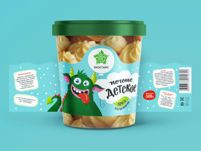 Packaging of monster cookies for kids brand branding character cookies cute design funny graphic design illustration label mascot monster package package design packaging packaging design
