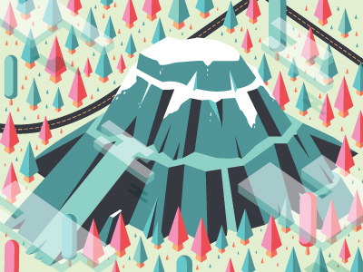Isometric Rainier 3d cascades hike illustrator infographics isometric killer mountain pnw rainier trees vector