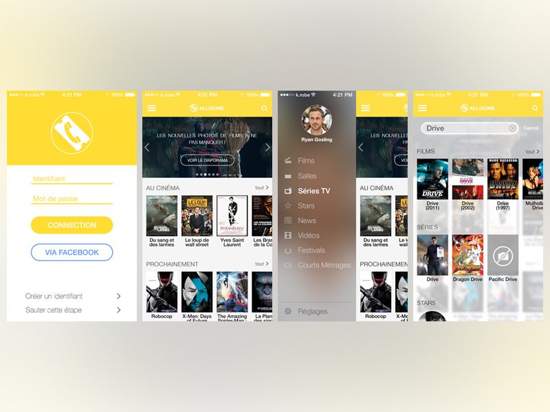 iOS 7 Allocine iPhone App concept allocine iphone app concept design flat ios7 ios ios 7