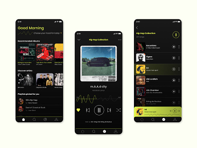 Music App android app dark mode hip hop ios iphone mobile app music ui ux