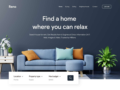 Finding Homes Landing page mockup for dribbble