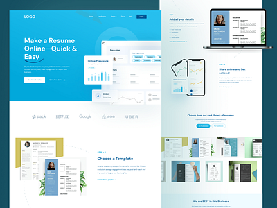 Resume Builder Web Application Landing page Design 2021