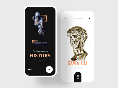 Museum tour mobile app 🗿 app app design app ui black clean clean ui dark design golden minimal minimalism mobile mobile app museum sculpture splash tour travel ui uidesign