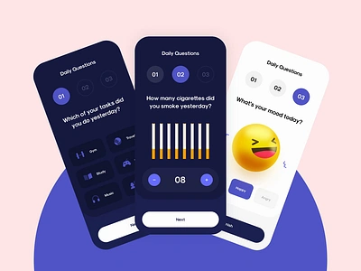 Smoking cassation app concept - animation animation app app design app ui cigarette clean clean ui daily design interaction interaction design minimal minimalism mobile mood questions smoke ui ui animation uidesign