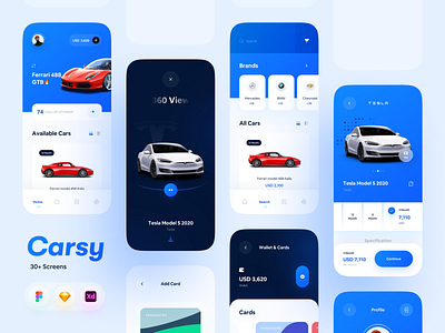 Carsy UI Kit app app design app ui car car rent car rental clean clean ui kit minimal minimalism mobile mobile app rent app rental app rental car shopping ui ui kit ui8