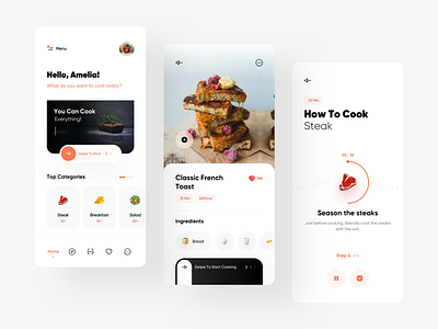 Recipes App Concept 🥩🥦 app app design app ui breakfast calories clean clean ui cook cooking cooking app food food app minimal minimalism mobile mobile app recipes recipes app steak ui