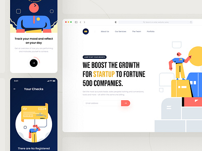 Illustrations + UI app app design app ui checkout clean clean ui empty state hero section illustration landing landing ui minimal onboarding responsive startup ui ux web web ui website