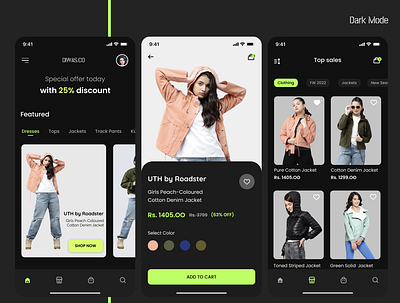 Diwas fashion ecommerce app design app app design appdesign dark mode ecommerce mobile app design mobileapp shopping app ui