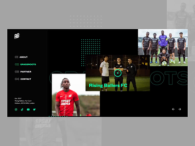 Rising Ballers Website for Football Academy arrows dailywebsite design elementor football horizontal scroll icons interface layout london modern neon simple soccer typography uiux ux web webdesign wireframe