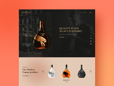Website for Meukow Cognac🥃🍹 blur brandy cognac dailysite design elementor frame interface layout london modern siteoftheday typography ui uiux web webdesign website wireframe wordpress