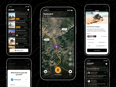 TRAILZ App - Navigate through wild terrains - UI app atv car dark driver extreme gojek map mobile navigation outdoor sports suv topology uber ux