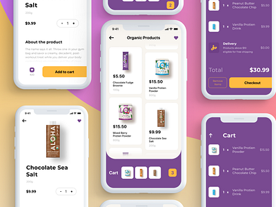 eCommerce App Design - UI app cards cart clean ecommerce food ios minimal payment shopping