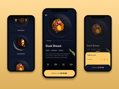 Food Order App - UI Design - 🥘 | Part 1 app black cart clean dark dining dishes food gold gradient ios payment ui user interface