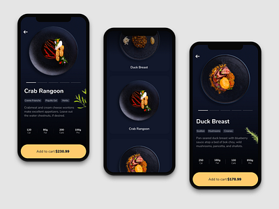 Food Order App - UI Design - 🥘 | Part 2 android app black dark delivery ecommerce food foodie gold ios minimal order ui ux