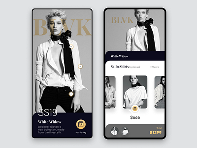 Fashion App - eCommerce - UI animation cart clean dark ecommerce fashion app gold interaction ios minimal trend typogaphy ui
