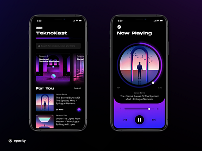 Podcast App UI Design animation app dark mode design graphics icons ios karaoke lyrics music notes opacity player podcast song track trend ui ux