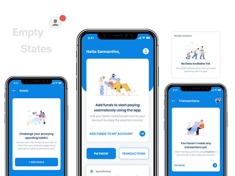 Budget App Empty States - Fintech App UX UI Design app bank budget clean dark design ecommerce empty emptystate finance fintech illustrations interaction ios minimal onboarding product design state ui ux