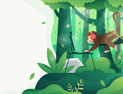 Jungle illustration for landing page art brand branding design illustration jungle landing page logo minimal monkey nature simple ui vector