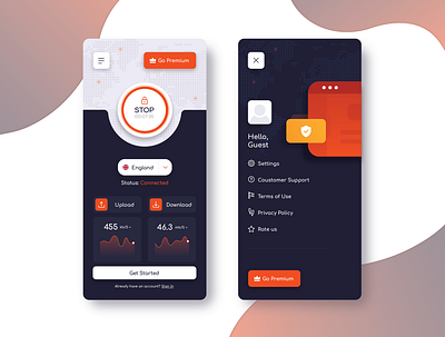 VPN Mobile App app app design application brand brand identity branding dailyui design graphics icon icons illustration illustrator minimal mobile network ui uidesign ux