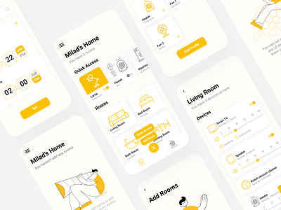 Smart Home App android app application design digital home illustraion illustration illustrator iphone lenagaik material material ui phone quick room smart smarthome ui yellow