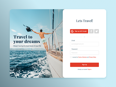 Travel Agency Sign Up agency blue design login logout red register signin signup travel travelagency ui uidesign uidesigner uiux uxdesign web webdesign website