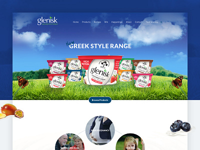 Glenisk banner blue colourful fruit glenisk grass photography product sky ui website yogurt