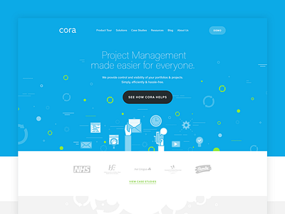 Cora Systems Concept blue clean concept cora icons illustration project management software systems ui website white