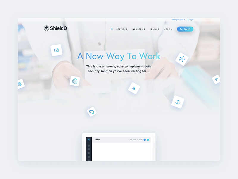 ShieldQ Homepage Concept animation blue concept gradient homepage landing scroll security shield turquoise ui website