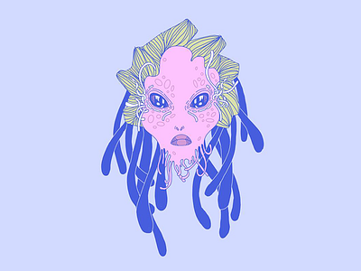 Alien Portait 06 alien art blue character drawing drip illustration pastel pink portrait procreate surreal