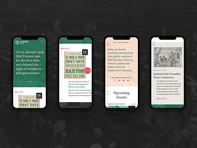 Dail100 Mobile - Homepage colour content dail100 green history ireland mobile peach political serif typography ui ux web