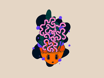 Inktober 2019 Day 02. Mindless brains bubbles character illustration inktober inktober2019 mindless orange pink purple surreal