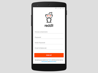 Sign Up android design form material reddit signup ui ux