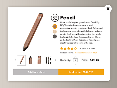 Pencil 53 - Quick Details Product Card 53 cart checkout item pencil product stylus ui design
