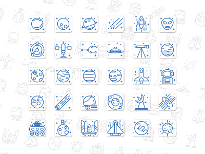 Space Icon Set Line Style animation branding design icon icondesign iconography illustration mobile ui vector