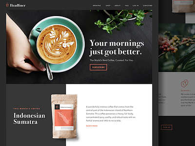 Headliner Website brand branding clean coffee flat icons identity layout menu navigation newspaper ui
