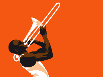Jazztresen brown illustration jazz jazzplayer orange poster trumpet