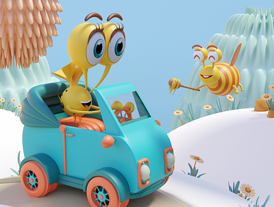 Eyoo 3D Illustration 3d 3d illustration baianat bee big eyes car cartoon character design eyes eyoo honet bee honey illustration illustrations modelling