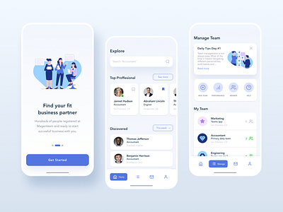 Magenteam-Find your business partner app app design business character design flat illustration mobile ui people team ui