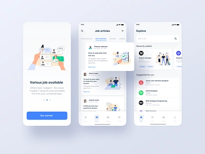 Job seek-illustration on app flat design illustration job seek mobile app onboarding people ui